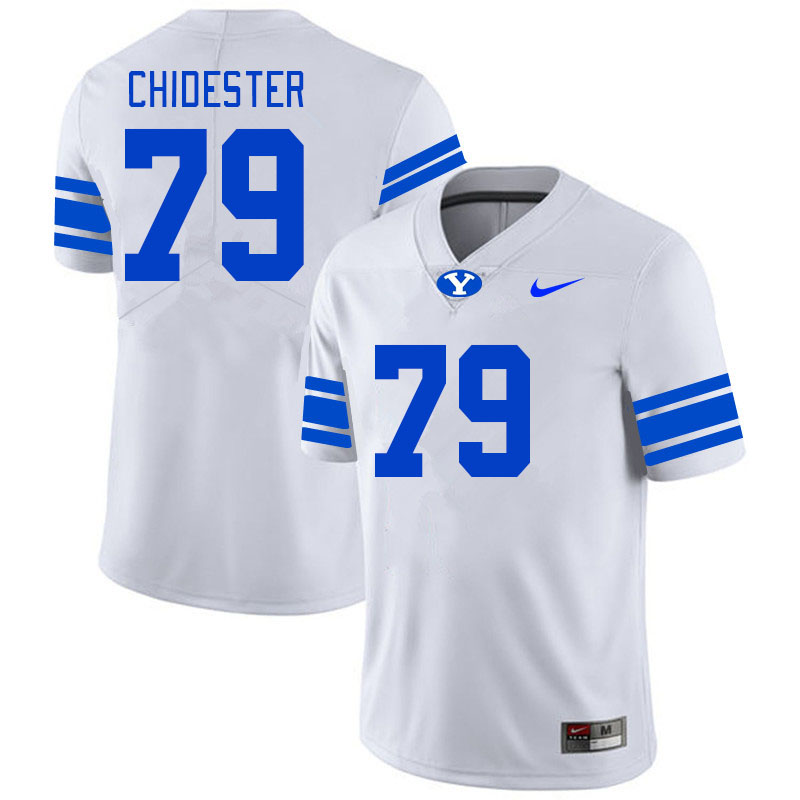 Men #79 Kaden Chidester BYU Cougars College Football Jerseys Stitched-White - Click Image to Close